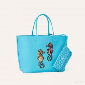 Goyard Anjou PM Seahorse Embroidery Tote Veske Turkis | GY-LRZ3172
