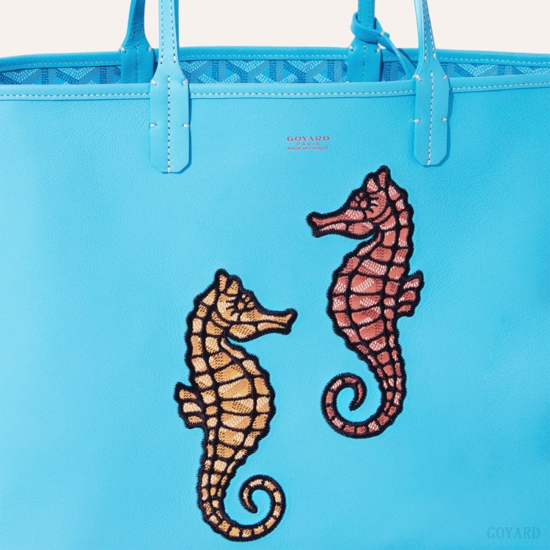 Goyard Anjou PM Seahorse Embroidery Tote Veske Turkis | GY-LRZ3172