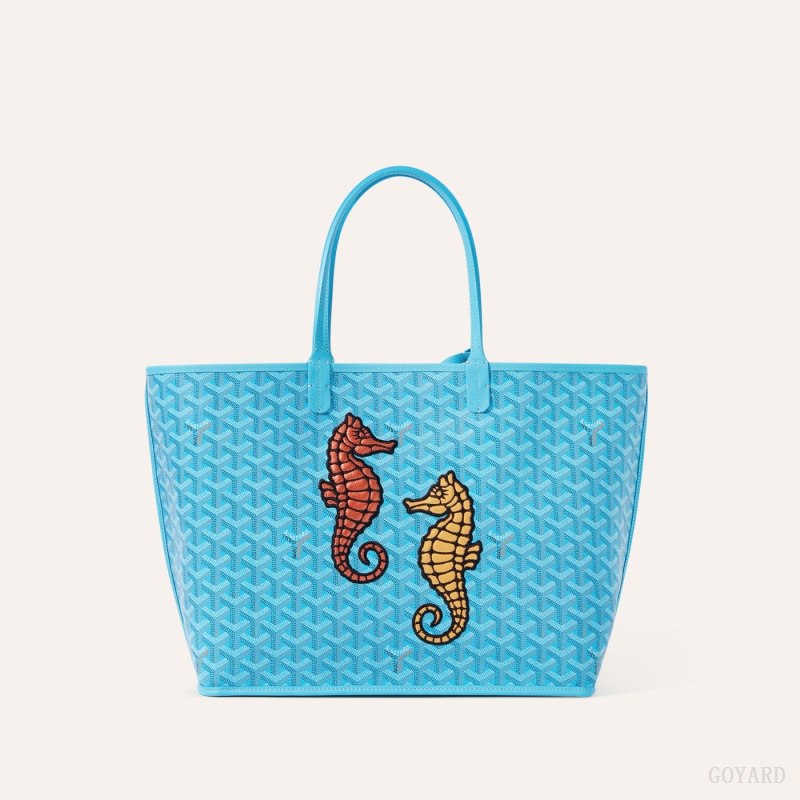 Goyard Anjou PM Seahorse Embroidery Tote Veske Turkis | GY-LRZ3172