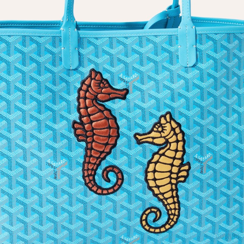 Goyard Anjou PM Seahorse Embroidery Tote Veske Turkis | GY-LRZ3172