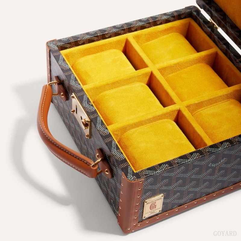 Goyard JOUX 6 WATCH CASE Boxes Svarte Brune | GY-IFD1624