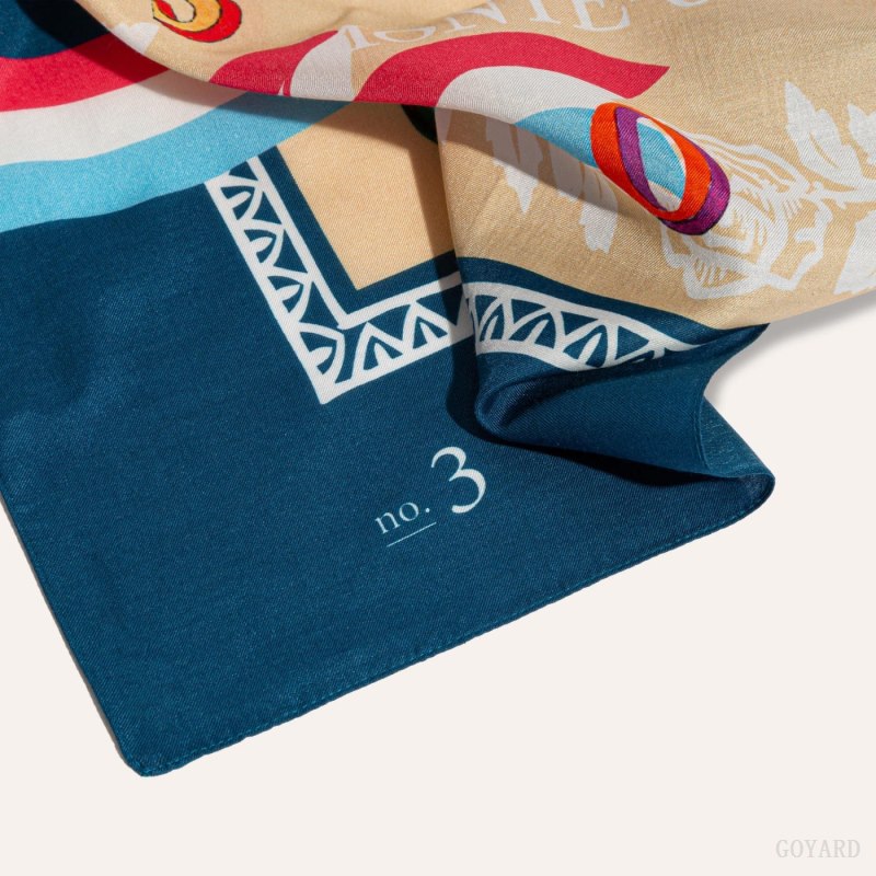 Goyard SCARF N°3 Skjerf Marineblå Blå Beige | GY-OOZ9658